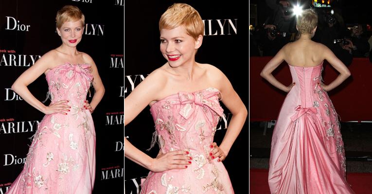Michelle Williams vai de Dior a pré-estreia; estilista era o favorito de Marilyn Monroe
