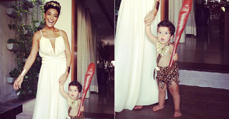 Juliana Paes fantasia o filho, Pedro, como o personagem Bam-Bam