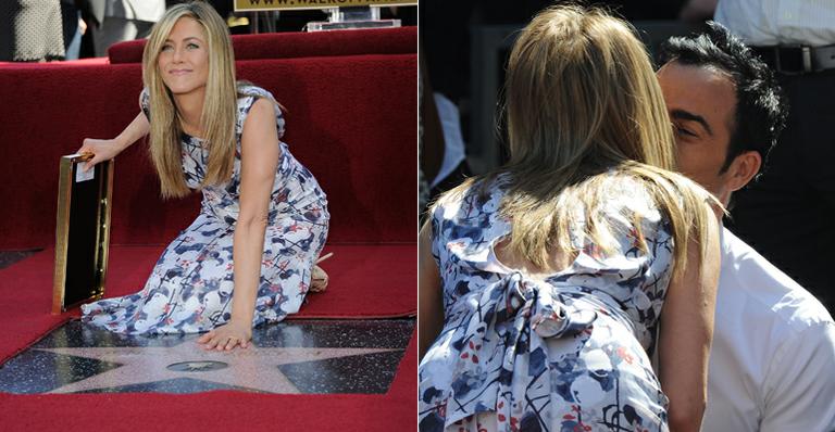 Jennifer Aniston ganha estrela e dá 1º beijo em público em Justin