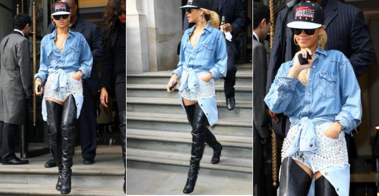 Rihanna sai em Londres com maxibotas