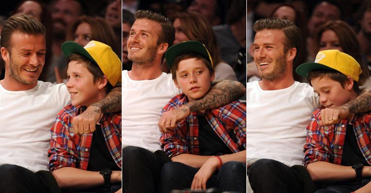 David Beckham se diverte com Brooklyn em jogo dos Lakers