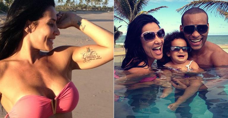 Scheila Carvalho faz tatuagem com nome da filha, Giullia