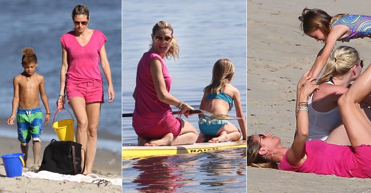 Heidi Klum curte praia californiana com os filhos