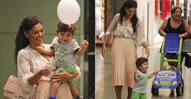 Juliana Paes faz farra com o filho no Rio de Janeiro