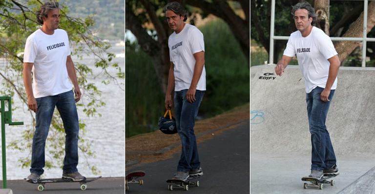 Alexandre Borges mostra habilidade no skate ao lado de Miguel