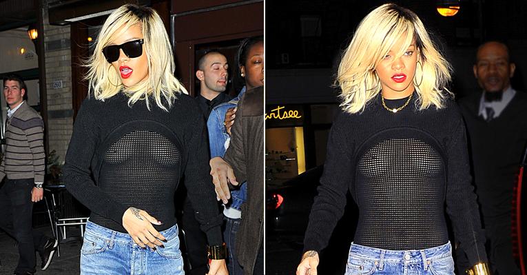 Rihanna usa blusa transparente em jantar na cidade de Nova York