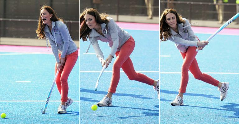 Kate Middleton joga hóquei em parque olímpico de Londres