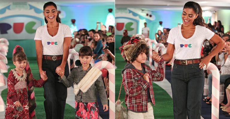 Juliana Paes desfila com crianças e entrega: ‘Já penso em um irmãozinho para o Pedro’