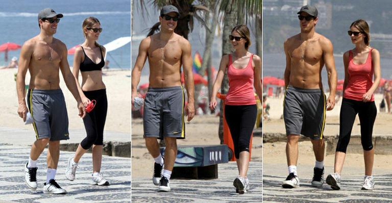 Yasmin Brunet se exercita em Ipanema com o noivo Evandro Soldati