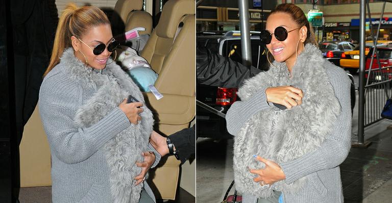 Beyoncé protege a pequena Blue Ivy do frio e dos fotógrafos durante passeio em Nova York