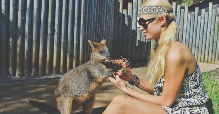 Paris Hilton publica várias fotos com animais que visitou na Austrália