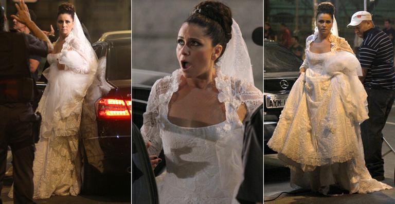 Vestida de noiva, Giovanna Antonelli grava cena de acidente em ‘Aquele Beijo’