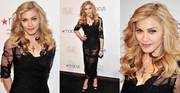 Madonna usa pretinho com transparências para apresentar nova fragrância
