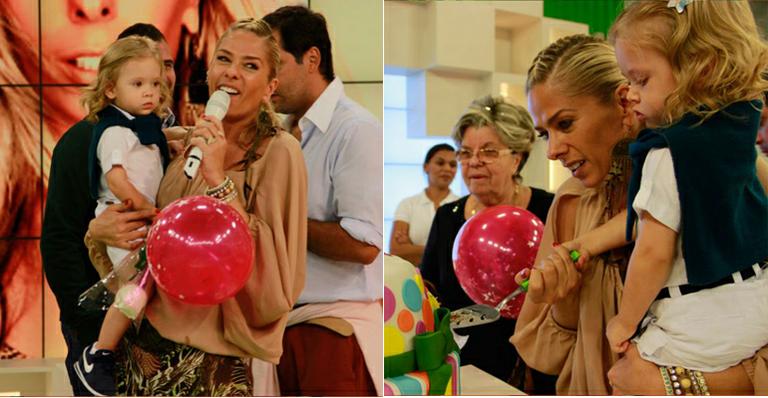 Adriane Galisteu comemora aniversário no palco ao lado do filho, Vittorio