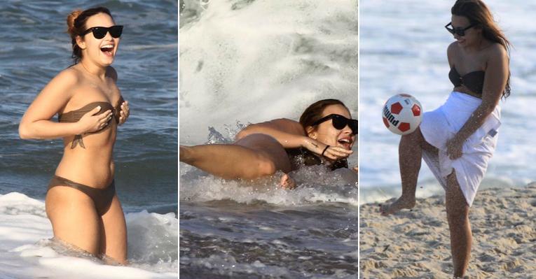 Com biquíni tomara que caia, Demi Lovato curte praia e toma ‘caldo’ no Rio de Janeiro
