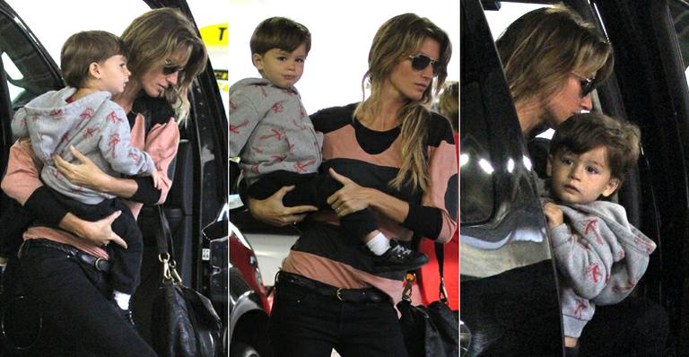 Gisele Bündchen é clicada com Benjamin no aeroporto de Los Angeles