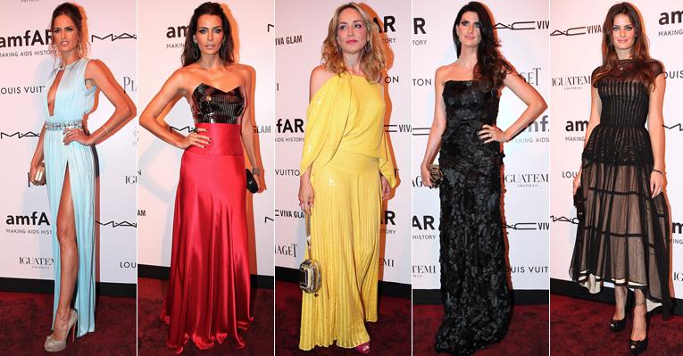 Sharon Stone e top models brasileiras brilham em baile da AmfAR, em São Paulo