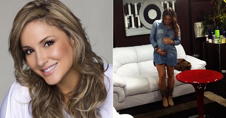 Claudia Leitte faz carinho na barriga nos bastidores de seu show