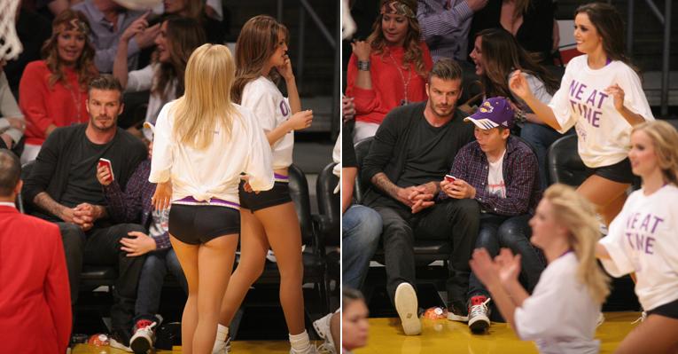 Olhar de David Beckham se perde entre as dançarinas do Los Angeles Lakers
