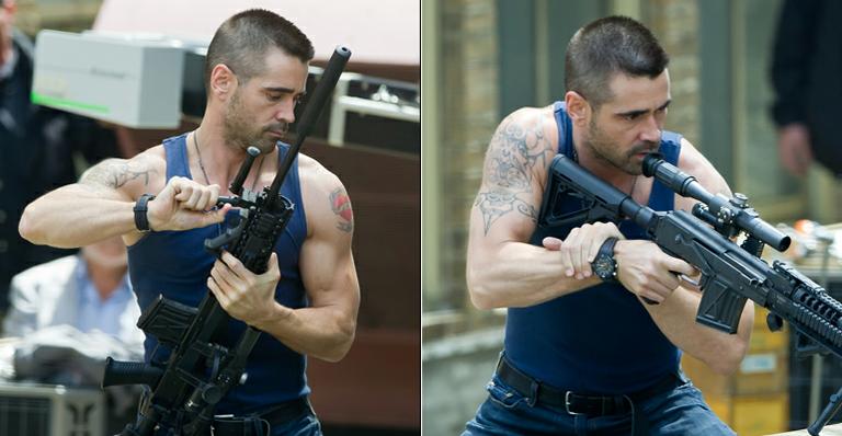 Colin Farrell exibe boa forma em set de filmagens