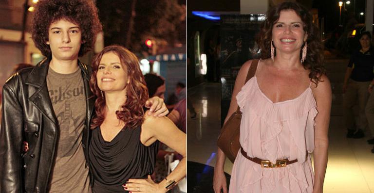 Débora Bloch recebe a visita de seu filho em gravação