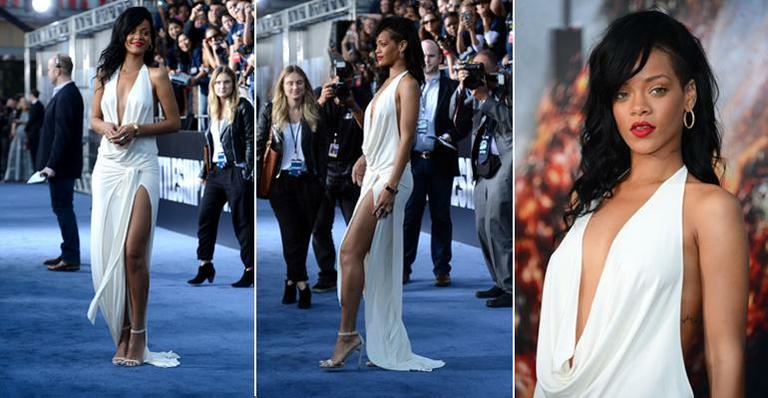 Rihanna usa vestido ousado em pré-estreia de ‘Battleship – Batalha dos Mares’