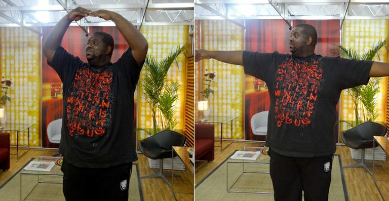 Péricles faz pose de ‘bailarino’ antes de ensaio do ‘Dança dos Famosos’