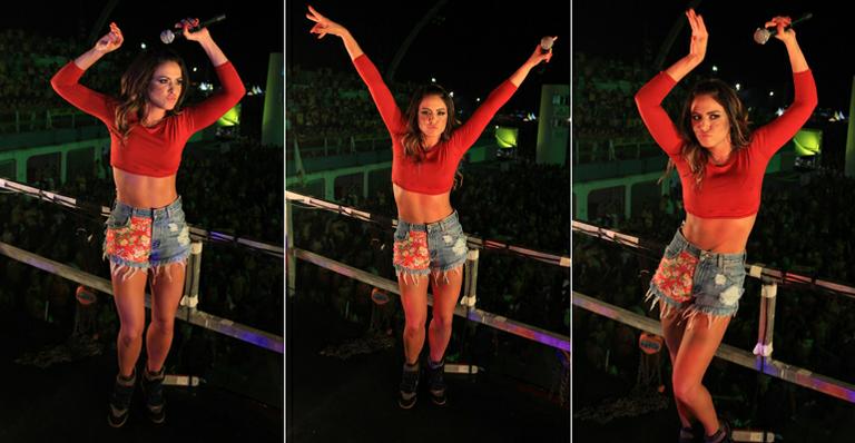 Com a barriga de fora, Alinne Rosa embala multidão em São Paulo