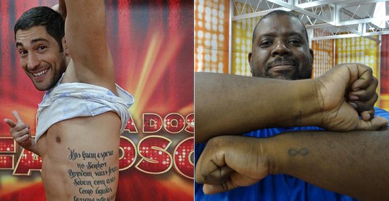 Elenco masculino do quadro ‘Dança dos Famosos’ exibe suas tatuagens