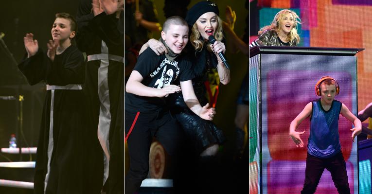 Vestido de padre, filho de Madonna se apresenta com a mãe