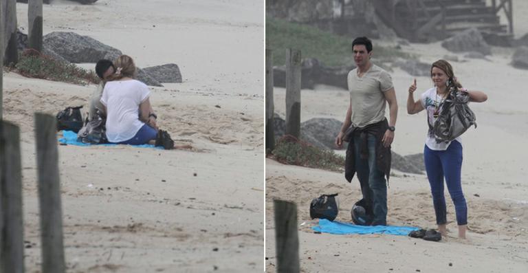 Leandra Leal e Ricardo Tozzi gravam em praia do Rio de Janeiro