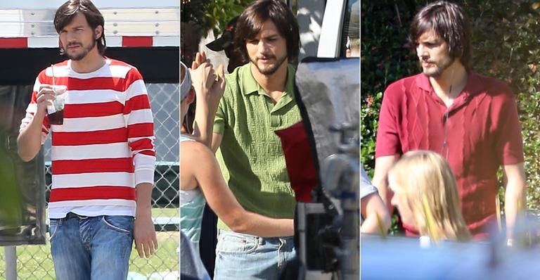 De barba e cabelo compridinho, Ashton Kutcher aparece caracterizado como Steve Jobs