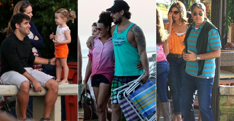 De folga, casais famosos curtem os filhos e vão à praia no Rio de Janeiro