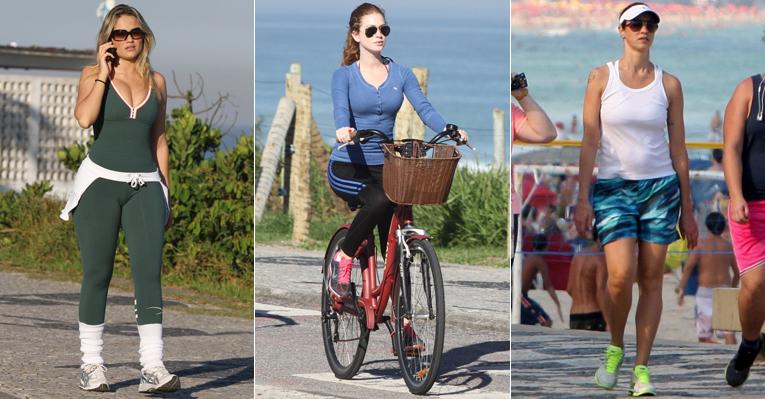 Em dia de sol, atrizes passeiam na orla da praia