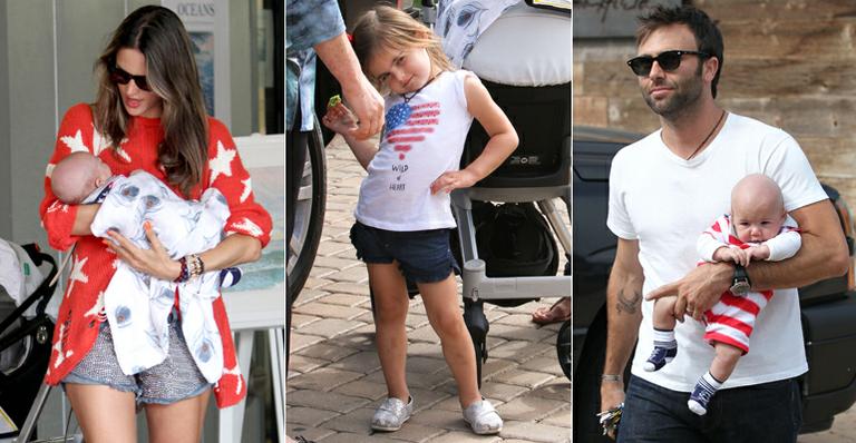 Alessandra Ambrosio veste os filhos com cores da bandeira americana no 4 de julho