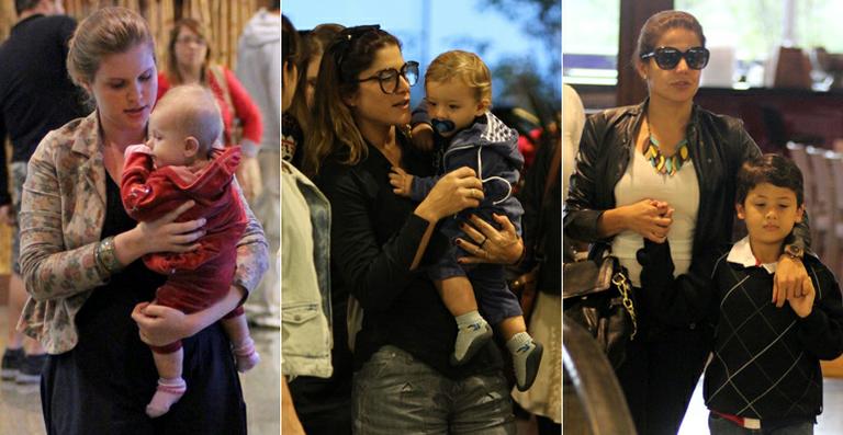Inverno no Rio: mamães famosas vão ao shopping com seus filhos