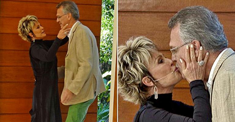 Ana Maria Braga dá selinho em Pedro Bial, que dispara: ‘A namorada que me perdoe’