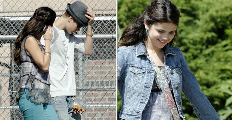 Justin Bieber surpreende Selena Gomez em set