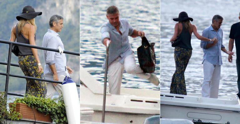 George Clooney faz passeio de barco com a amada, Stacy Keibler, na Itália