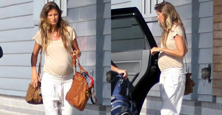 Top Gisele Bündchen já não consegue mais esconder o ‘barrigão’ de grávida em passeio por Boston