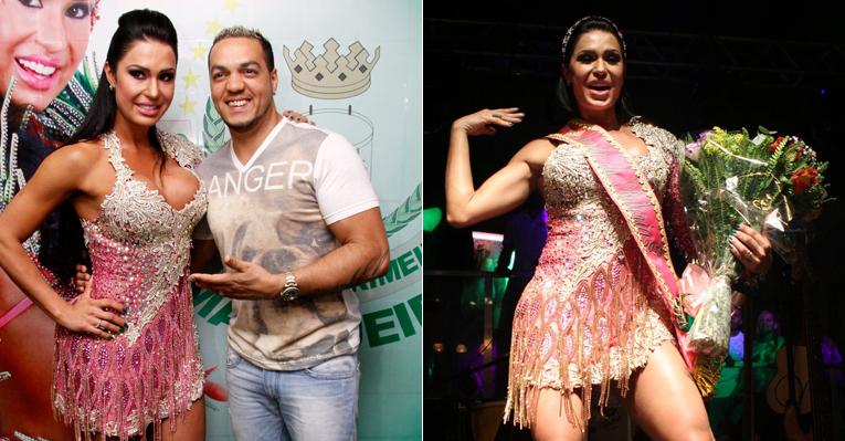 Ao lado de Belo, Gracyanne Barbosa é coroada rainha de bateria da Mangueira