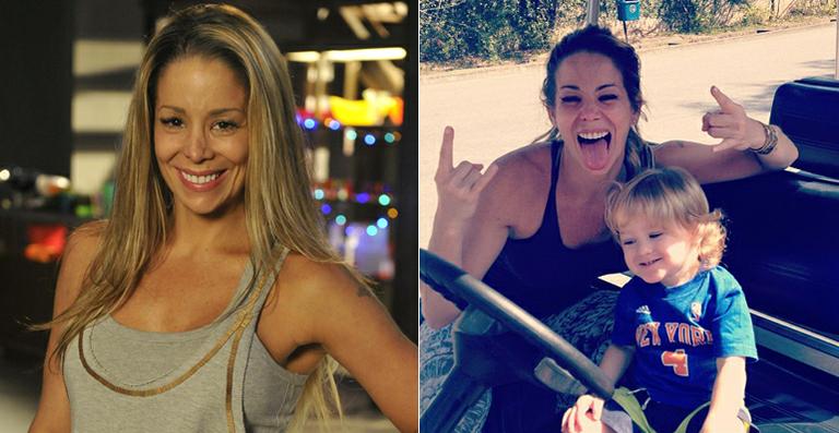 Danielle Winits tem a companhia do filho Guy em gravação de ‘Malhação’