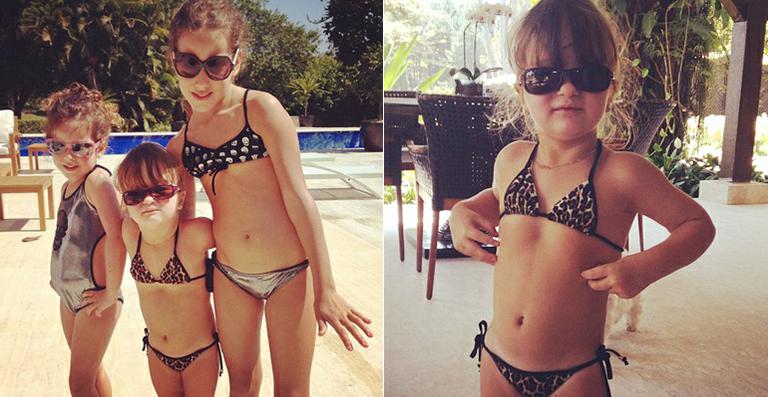 Rafaella Justus posa de biquíni de oncinha com filhas de Rodrigo Faro