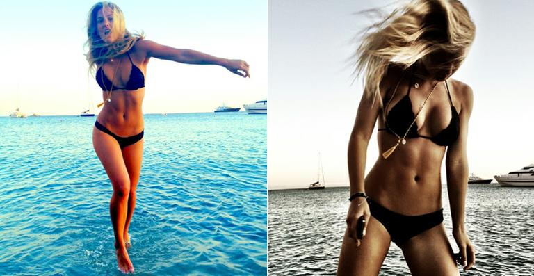 Bar Refaeli finge caminhar na água em clique divertido na Grécia