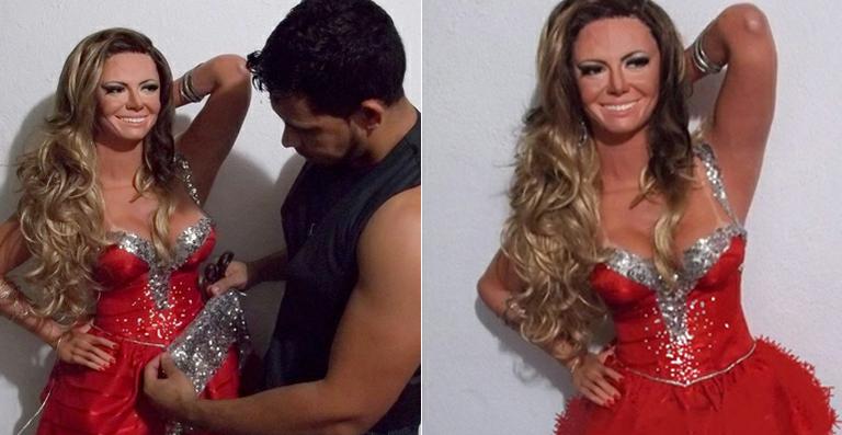 Estátua de Viviane Araújo ganhou vestido novo para a festa que comemora a finalíssima de ‘A Fazenda’