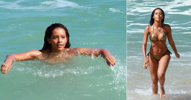 Taís Araújo grava ‘Cheias de Charme’ em praia no Rio de Janeiro
