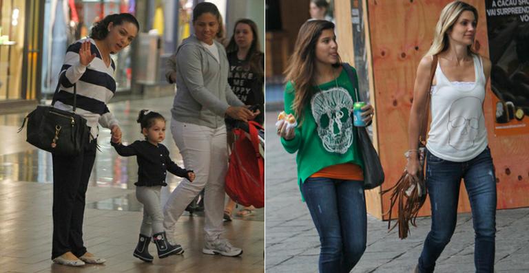 Tânia Mara e Flávia Alessandra se divertem com as filhas em passeio no shopping