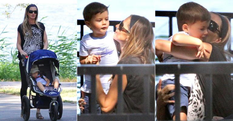 Grávida, Gisele Bündchen é só carinhos com o primogênito Benjamin