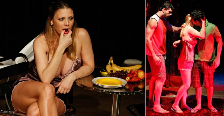 Sheila Mello beija dois homens em peça de teatro
