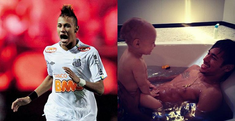 Neymar usa o Instagram e posta foto dele e do filho, Davi Lucca, na banheira